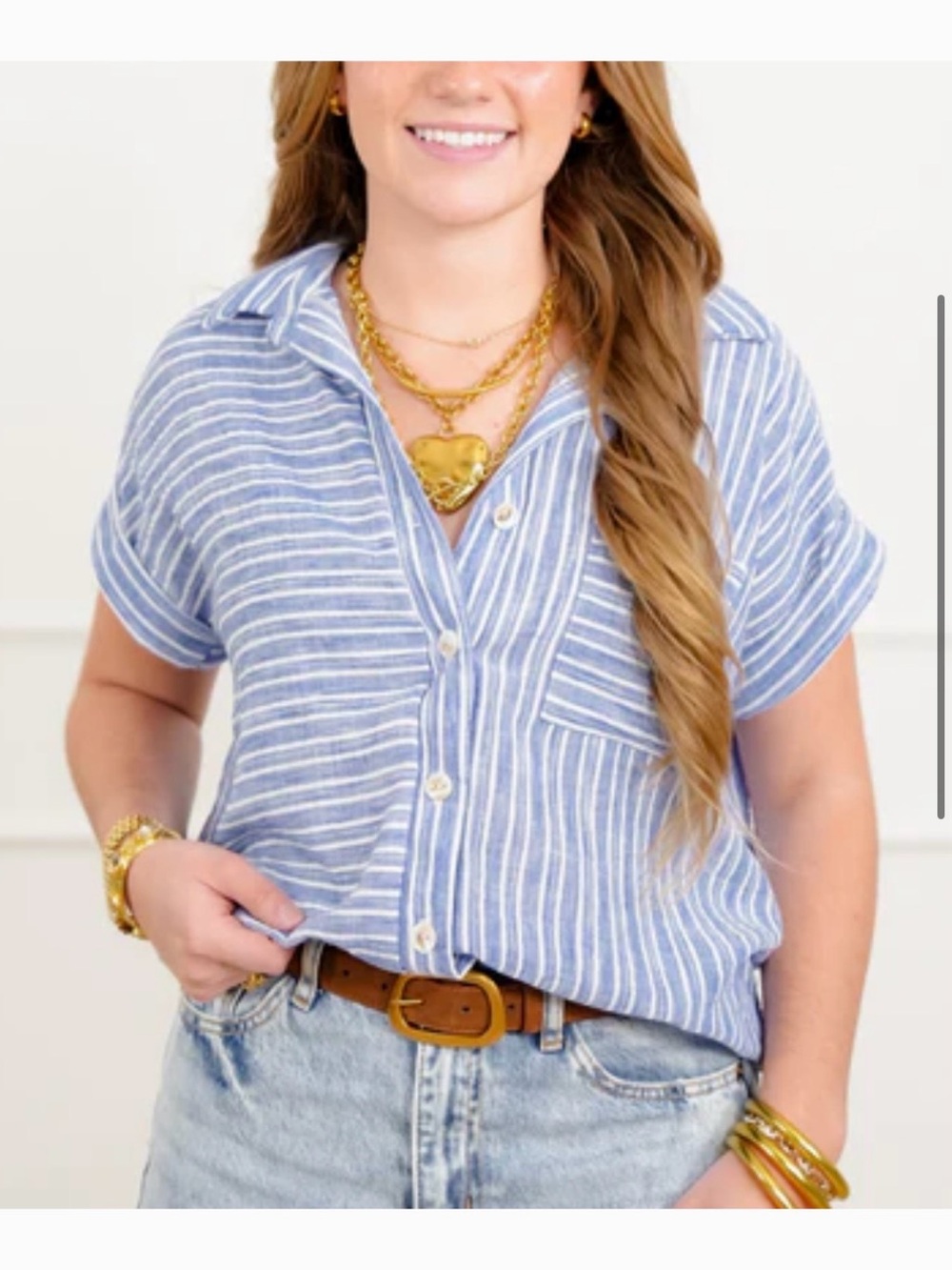 🆕 CHAMBRAY STRIPED CONTRAST BUTTON TOP 2X LIKE LOVE